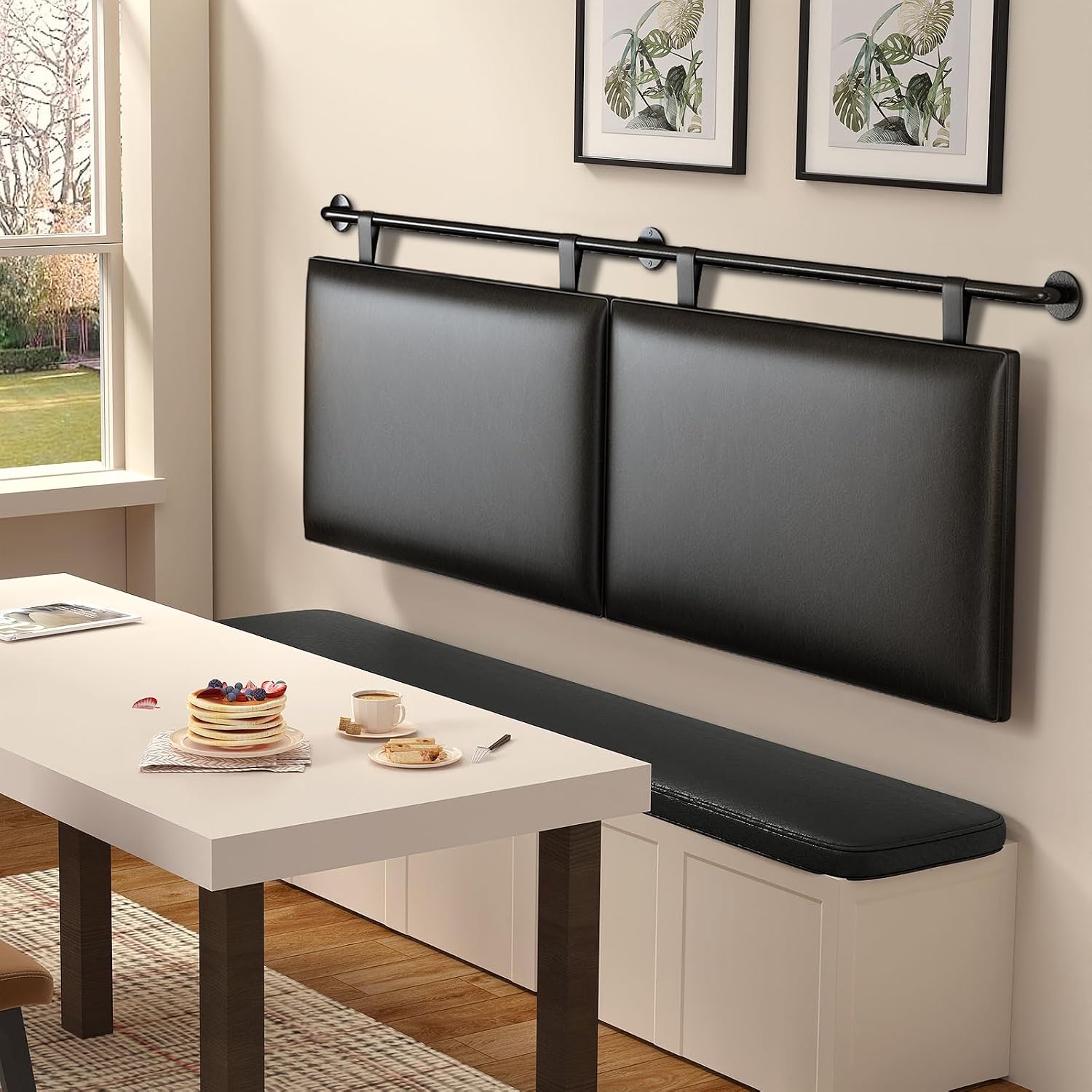 BSHOMGI King Size Headboard Wall Mount Headboard, PU Leather Head Board Only Black Hanging Head Boards, Industrial Pipe Modern Bed Backboard for Bedroom (Black, King) | PU Leather