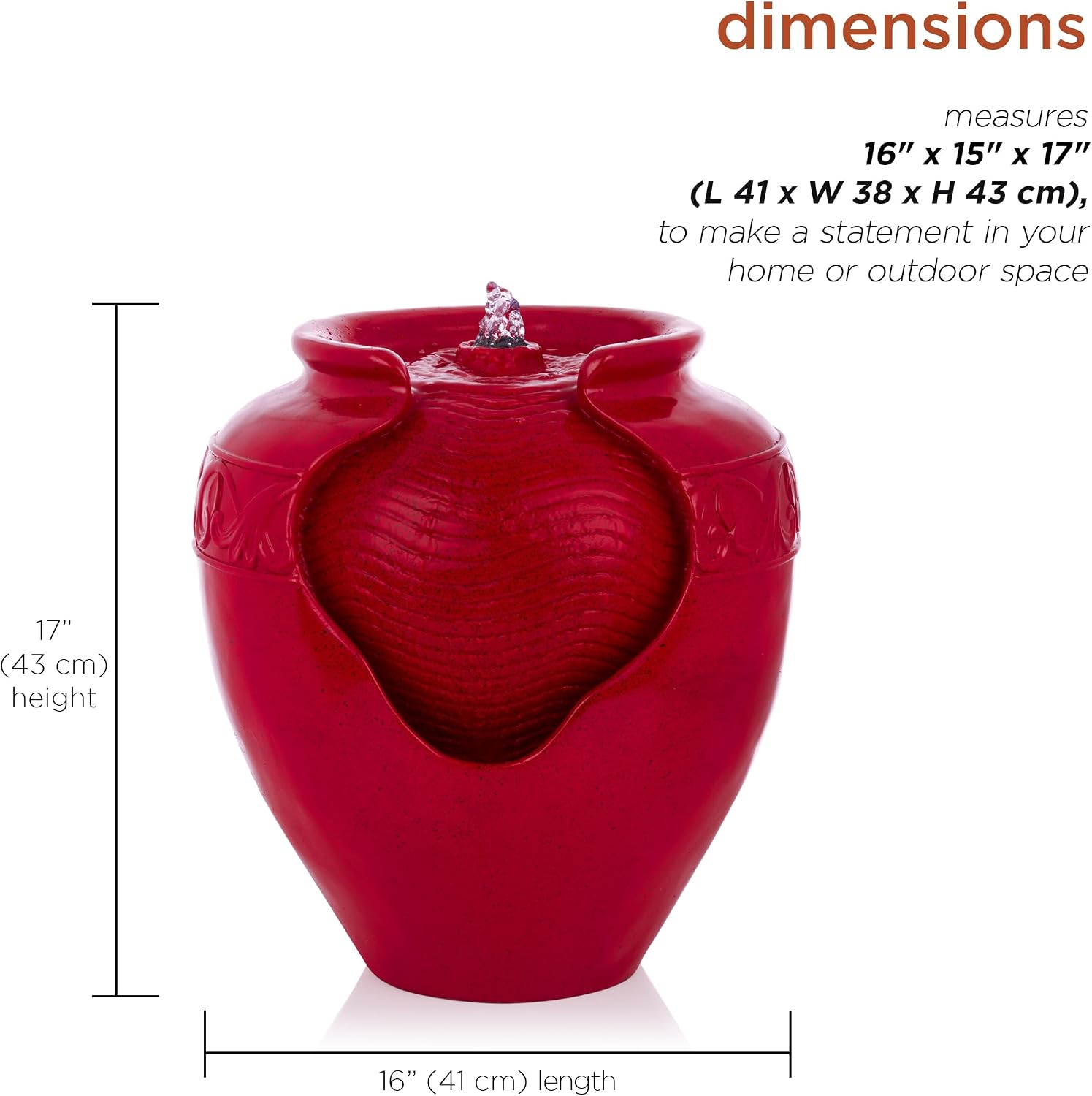Alpine Corporation TVH214RD Indoor/Outdoor Tabletop Cherry Vase Water Fountain, Vintage Bright Vase Garden Fountain 17', Red
