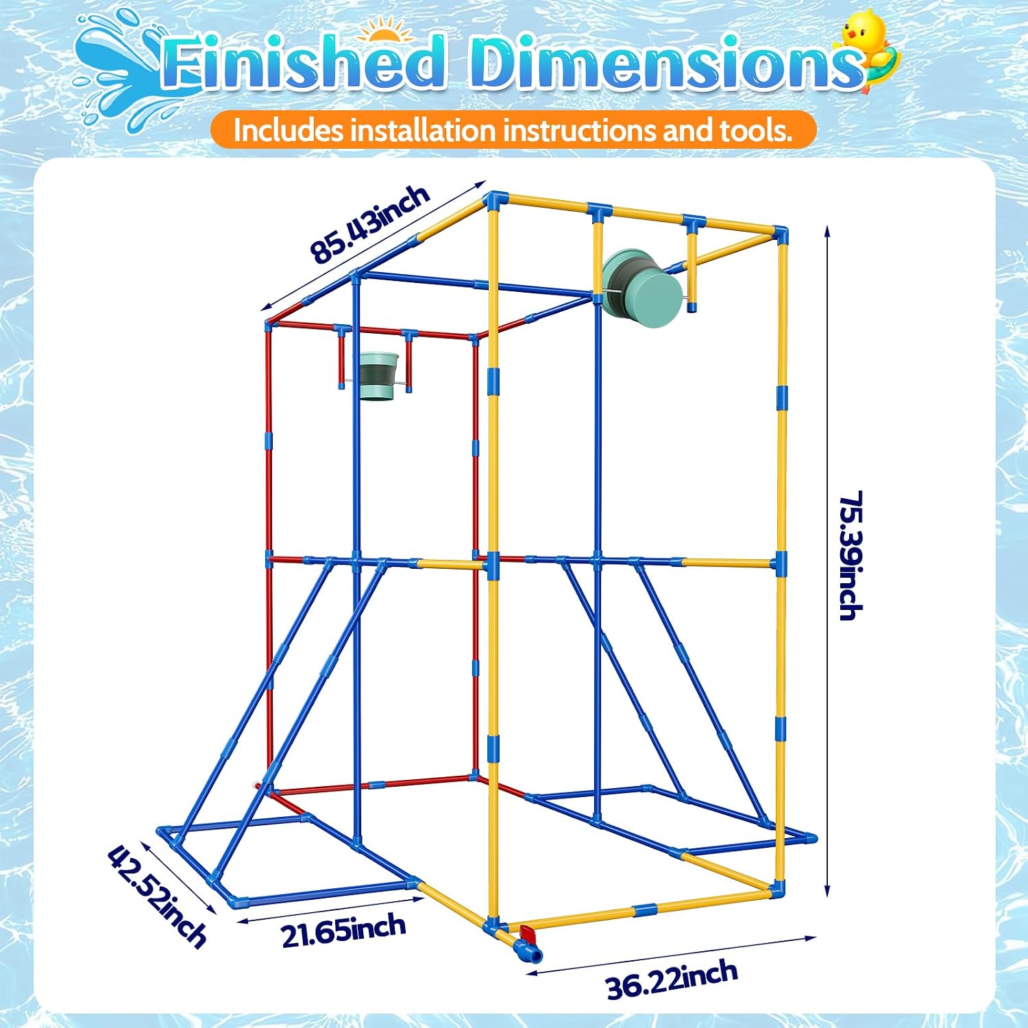 Kids Backyard Water Park Sprinkler Toy, Steady Water Sprinkler for Children, Summer Fun Waterpark Splash Outside Water Activities, Heavy Duty PVC Tubes