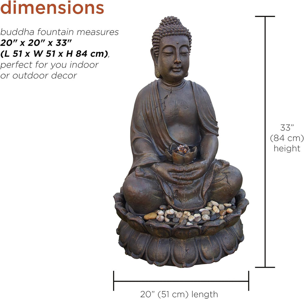 Alpine Corporation GEM122 Outdoor Floor Meditating Soothing Buddha Statue Waterfall Fountain for Garden, 33', Bronze