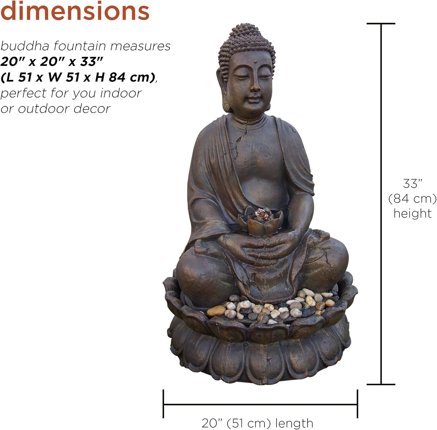 Alpine Corporation GEM122 Outdoor Floor Meditating Soothing Buddha Statue Waterfall Fountain for Garden, 33', Bronze