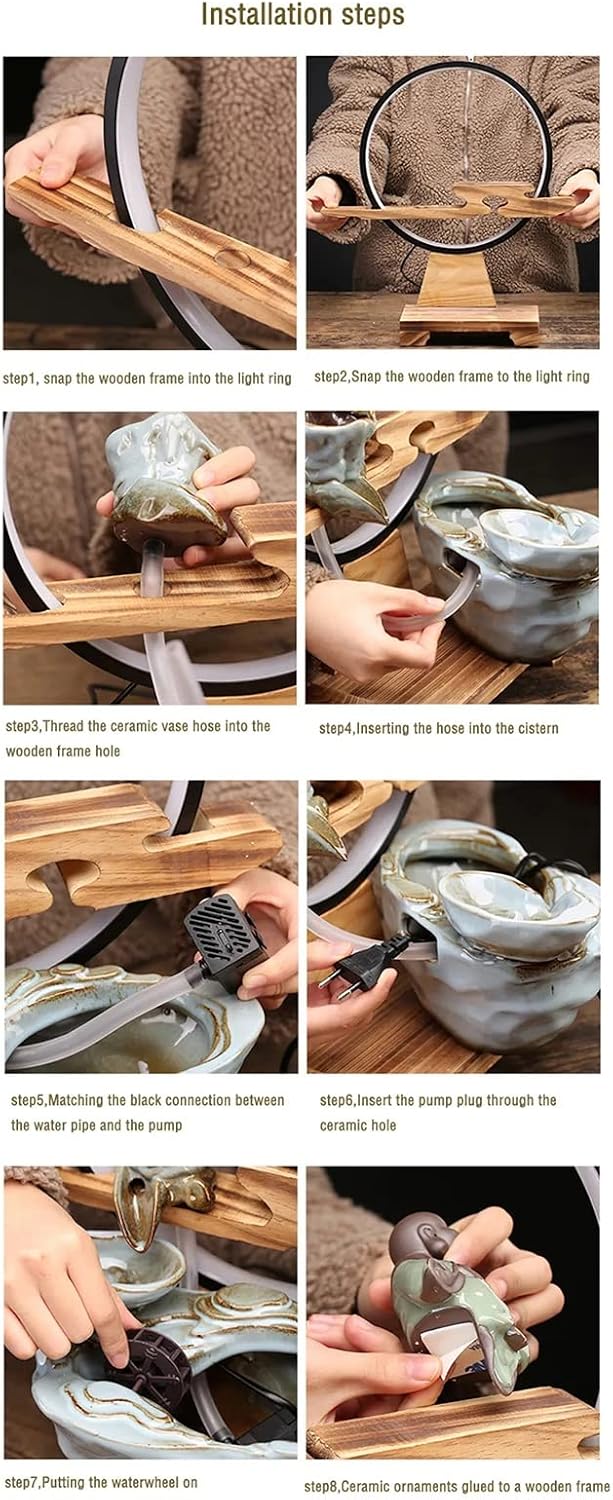 Ceramics Indoor Water Fountains Home Lucky Circulation Flowing Water Ornament Living Room Desktop Office Fountain with Mist and Backflow Incense Holder (Color : C)