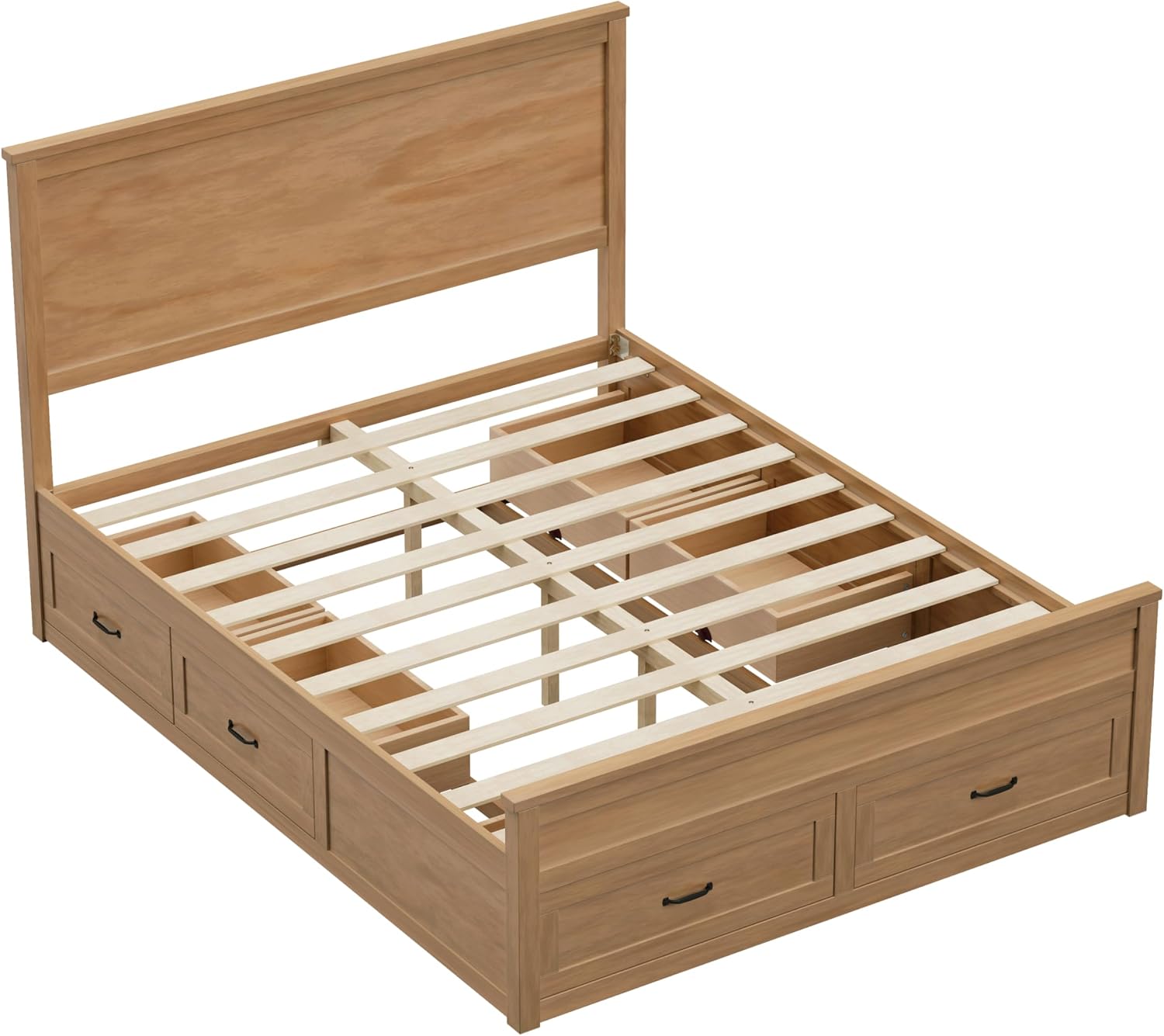 VilroCaz Modern Queen Size Platform Bed with 6 Drawers, Wood Storage Bed Frame with 48.8' High Headboard and Slats Support, No Box Spring Needed (Brown-5.19)