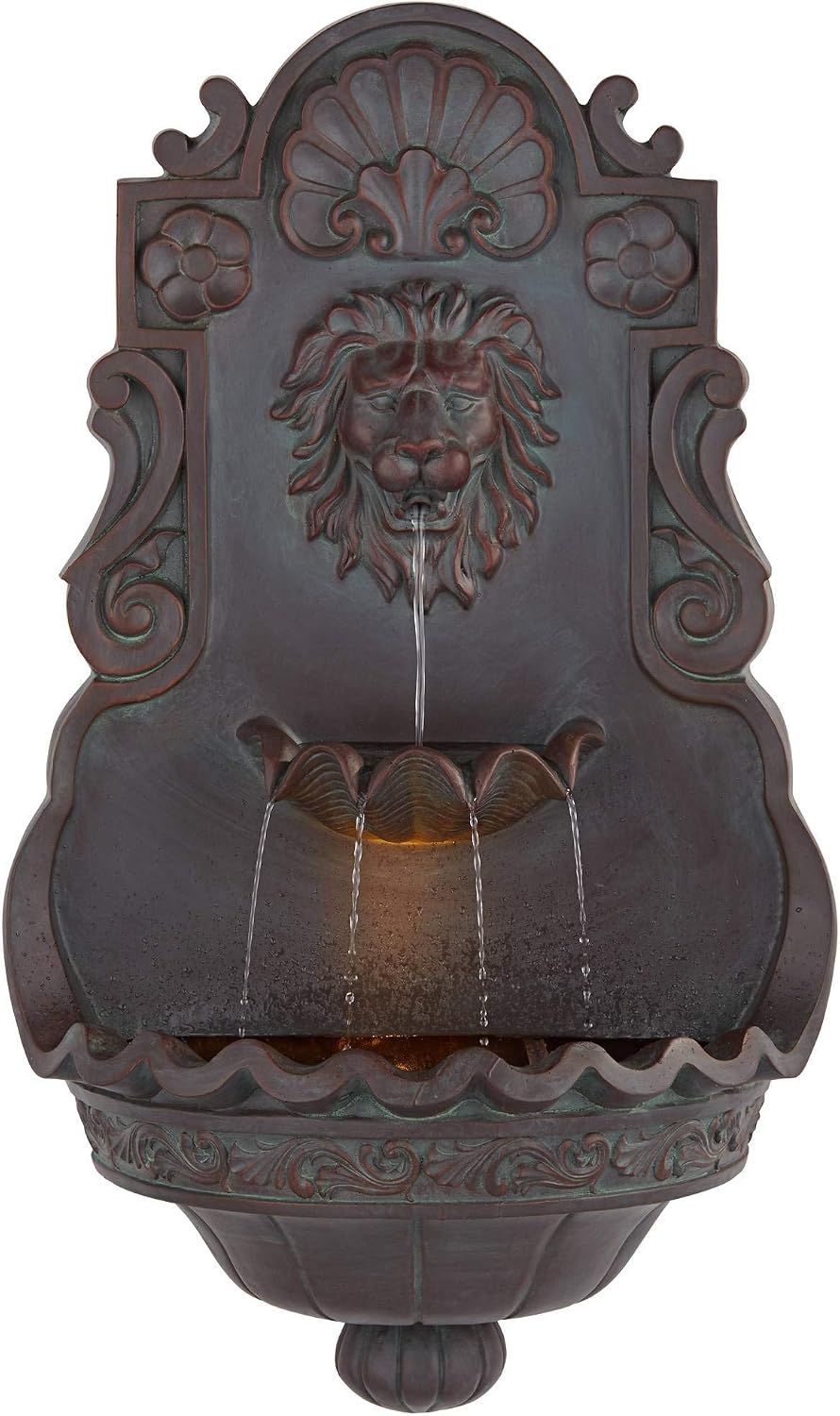 Royal Lion Head 31 1/2' High Large Rustic Indoor Outdoor Decor Bronze Wall Fountain with Light LED Statue Waterfall Tiered Basin Water Feature for Outside Garden Patio Yard Backyard - John Timberland