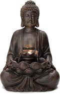 Glitzhome Buddha Fountain with Pump & LED Light, 2 Tier Zen Style Meditating Buddha Water Fountain Outdoor Fountains and Waterfalls Outdoor Buddha Statues for Garden Patio Backyard 28.25' H