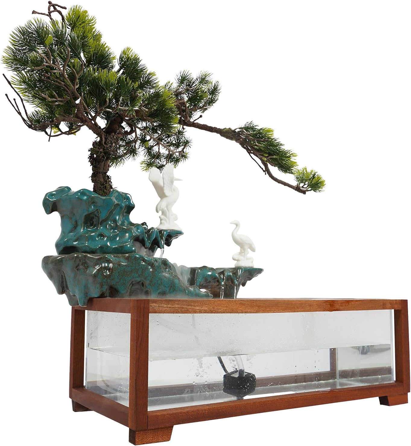 Tabletop Water Fountains Indoor-Rockery Humidifier with Led Light, Tabletop Fountains and Waterfalls Indoor with Fish Tank, Feng Shui Office Home Decor for Good Luck Wealth, Meditation