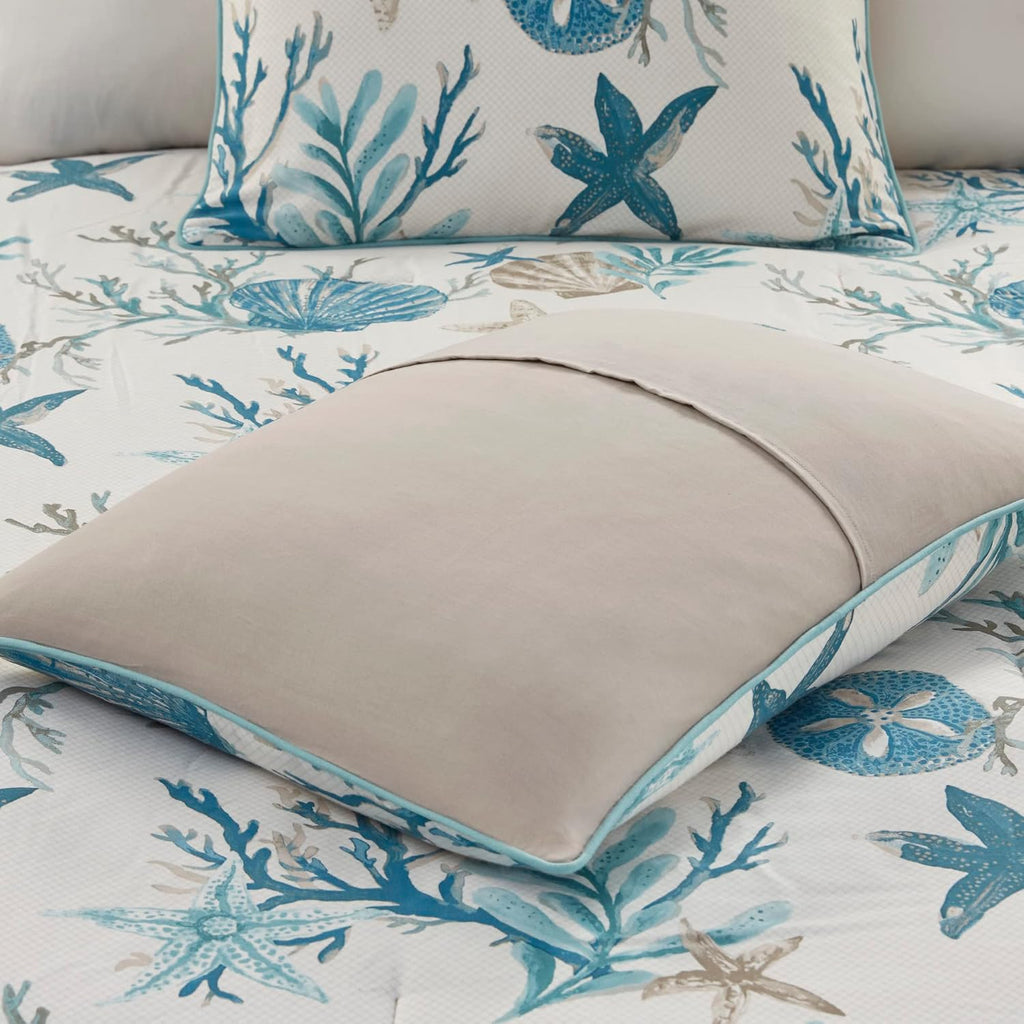 Madison Park Pebble Beach Pebble Beach 100% Cotton Comforter Set - Coastal Coral, All Season Down Alternative Cozy Bedding with Matching Shams, Decorative Pillow, Cal King(104'x92') Aqua 7 Piece