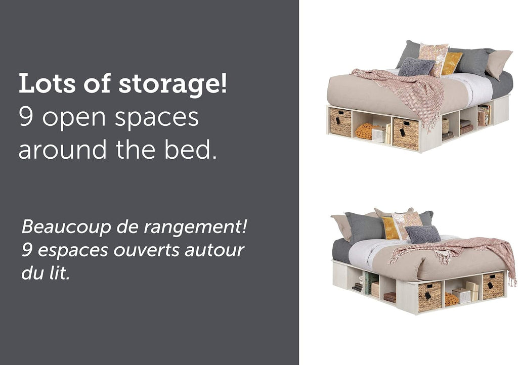 South Shore Avilla Full Storage Bed with Baskets, Double, Winter Oak and Rattan