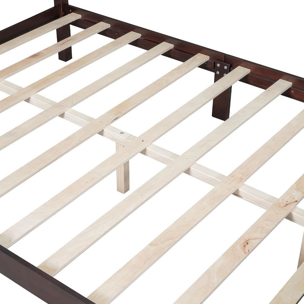 VilroCaz Retro Design 3-Pieces Bedroom Sets, Queen Size Wood Platform Bed and 2 Nightstands with 2 Drawers and Sturdy Slats Support for Adults Bedroom (Queen, Dark Walnut)