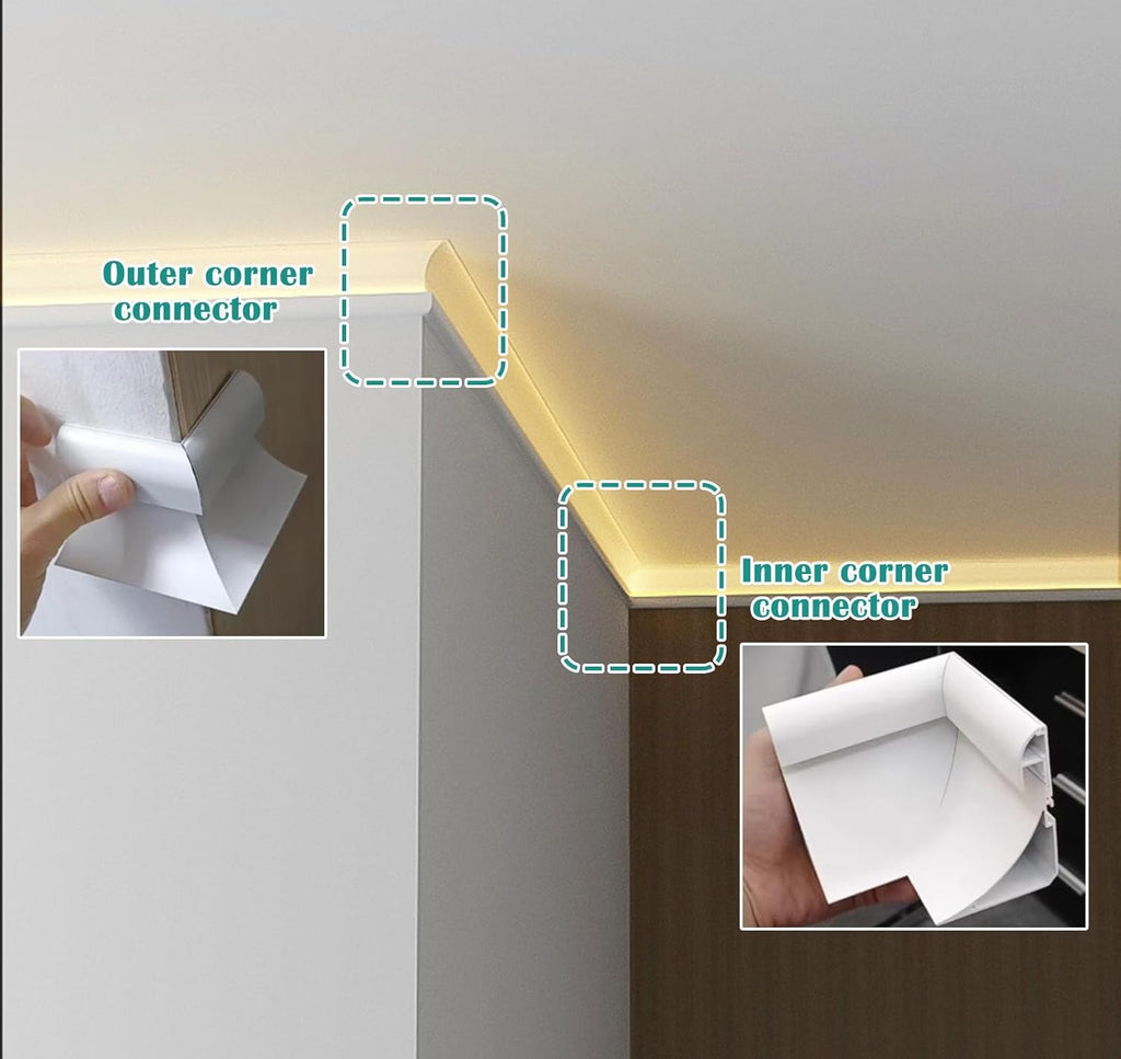 LED Crown Molding Trim for Indirect Lighting, 8x6cm LED Channel Track, Aluminum Coving Profile for Home Decor, Wall Corner & Floor Lighting (1m/3.3ft)