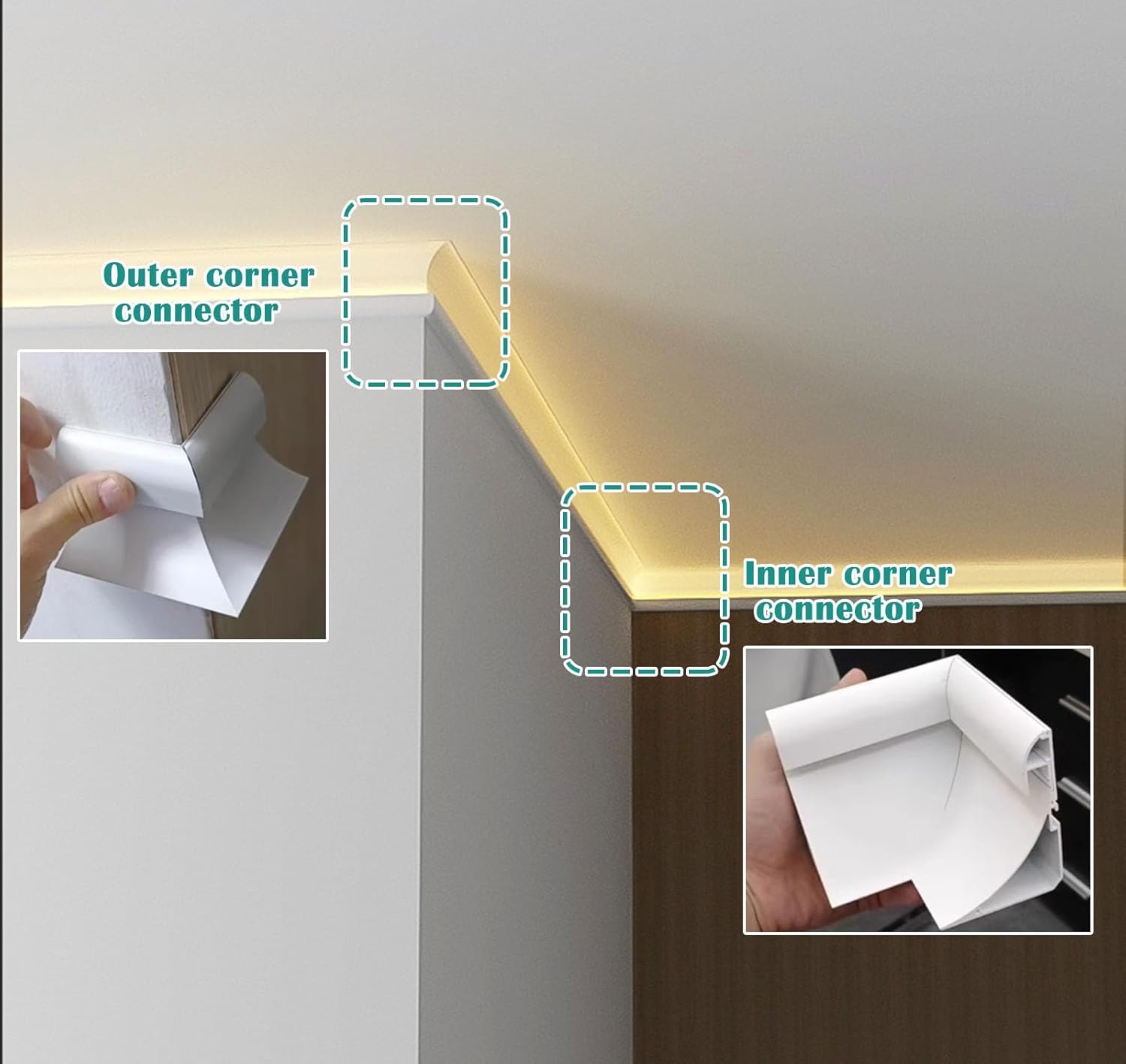LED Crown Molding Trim for Indirect Lighting, 8x6cm LED Channel Track, Aluminum Coving Profile for Home Decor, Wall Corner & Floor Lighting (1m/3.3ft)