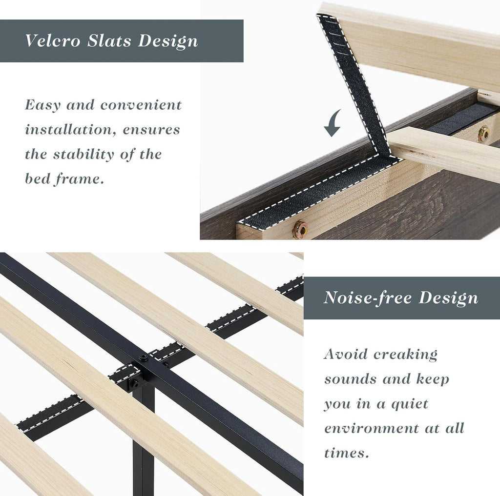 Albott Queen Size Platform Bed Frame with 49' Headboard, Farmhouse Bed Frame with Wood Slat Support/No Box Spring Needed/Easy Assembly, Rustic Grey