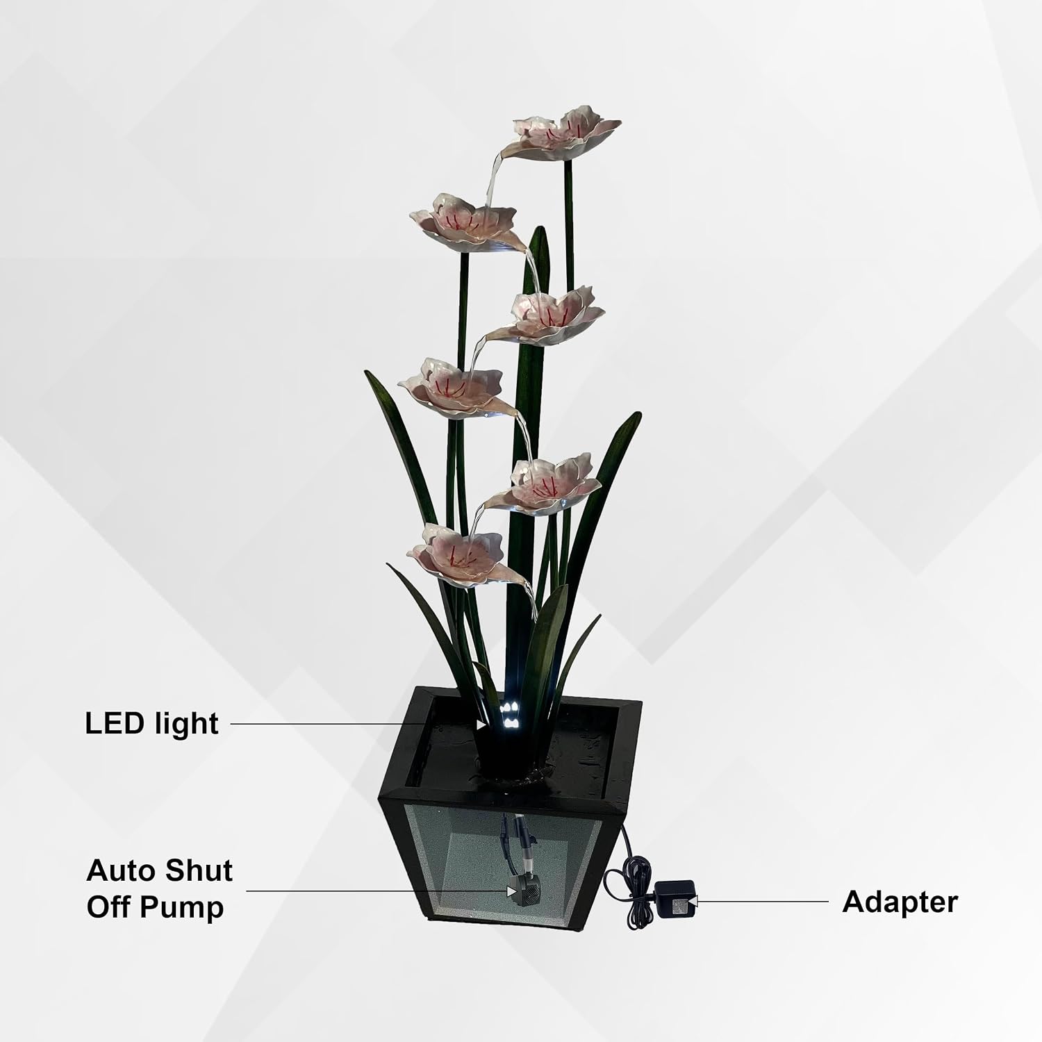 XBrand 39-Inch Freestanding Sculptural Metal Multi-Tier Flower Water Fountain with LED Lights, Multicolored