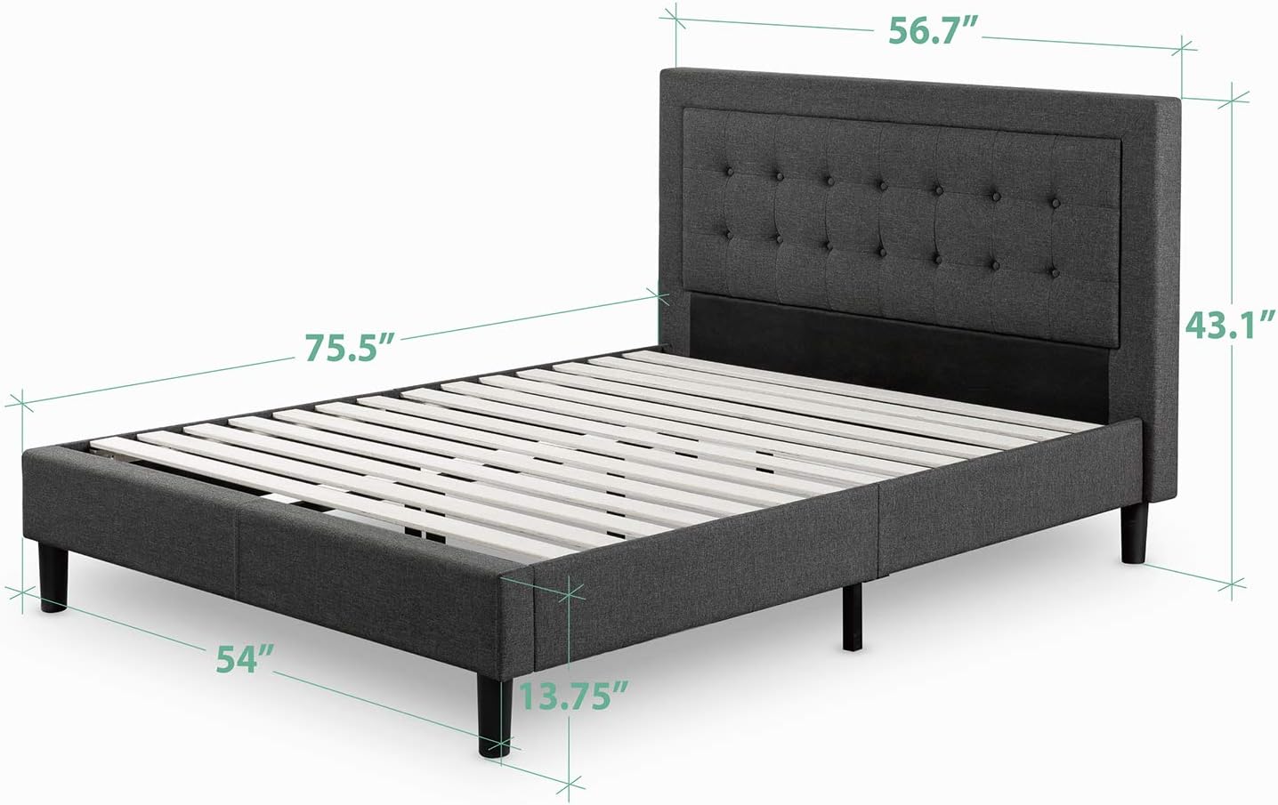 Zinus Dachelle Upholstered Platform Bed Frame, Mattress Foundation, Wood Slat Support, No Box Spring Needed, Easy Assembly, Dark Grey, Full