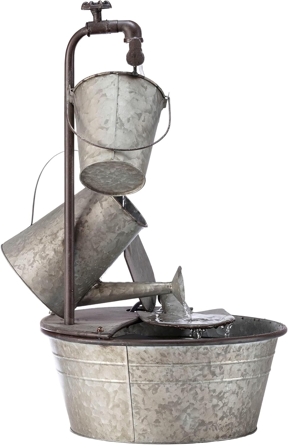 Alpine Corporation YHL106 Outdoor Floor 3-Tiered Metal Garden Tools Water Fountain, Tools and Faucet Waterfall, 28', Gray