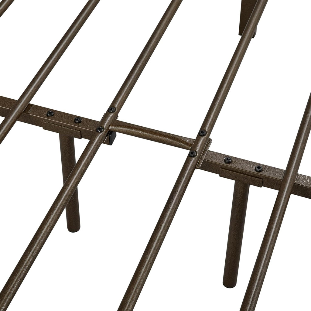 Topeakmart Queen Size Victorian Style Metal Bed Frame with Headboard/Mattress Foundation/No Box Spring Needed/Under Bed Storage/Strong Slat Support Bronze