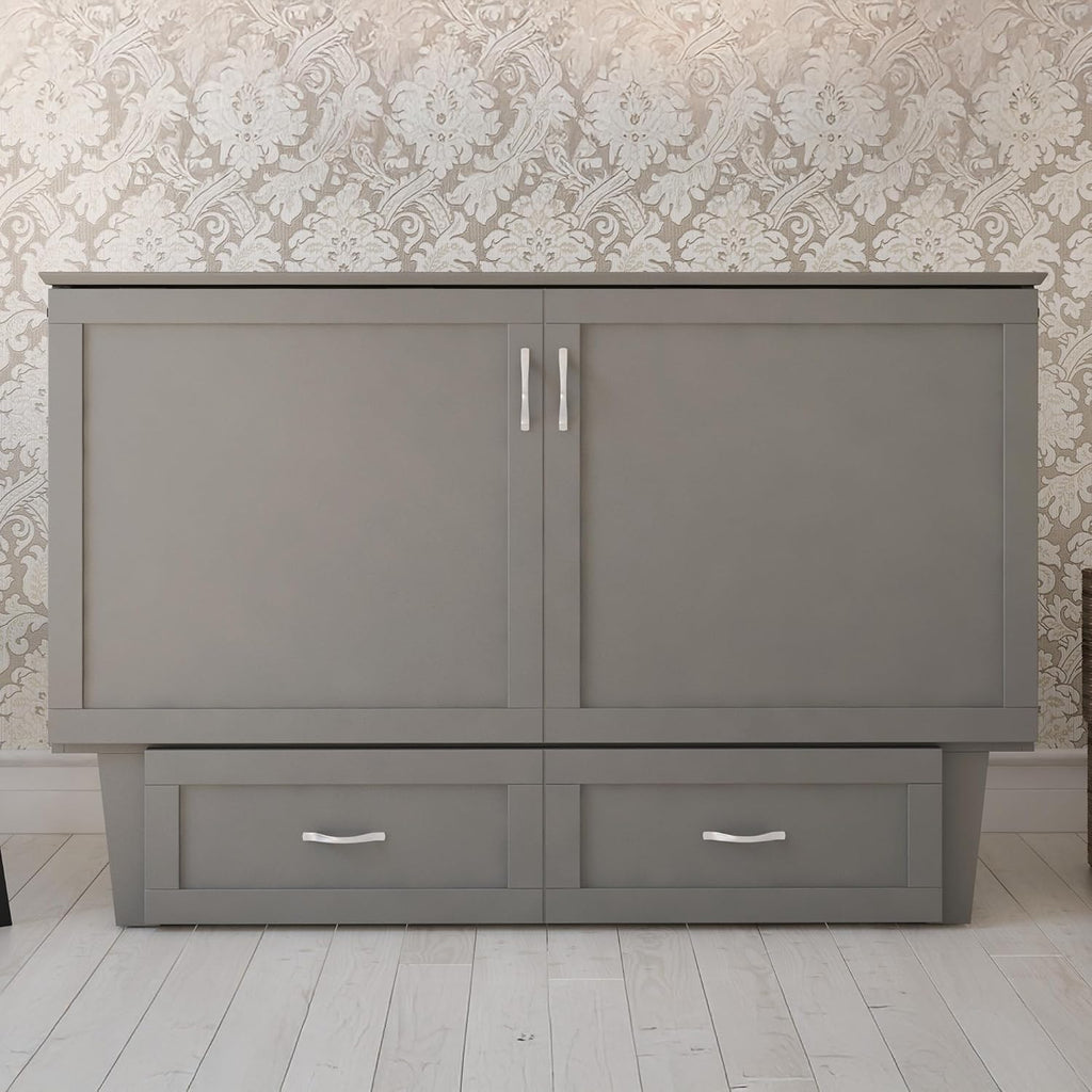 AFI, Monroe Queen Murphy Bed Chest with 6' Mattress, Storage Drawer & Built-in USB Charger, Grey