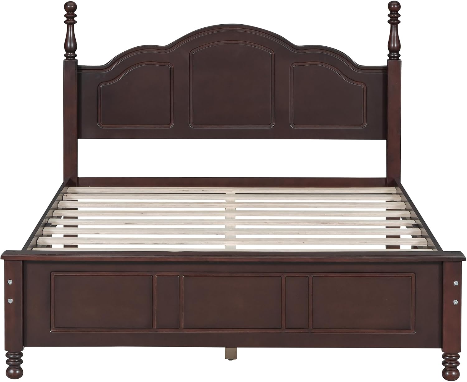 Merax Farmhouse Full Size Bed Frame with Tall Headboard, Wooden Retro Style Platform Bed with Headboard and Footboard, Wood Slats Support,No Box Spring Needed,Noiseless,Dark Walnut