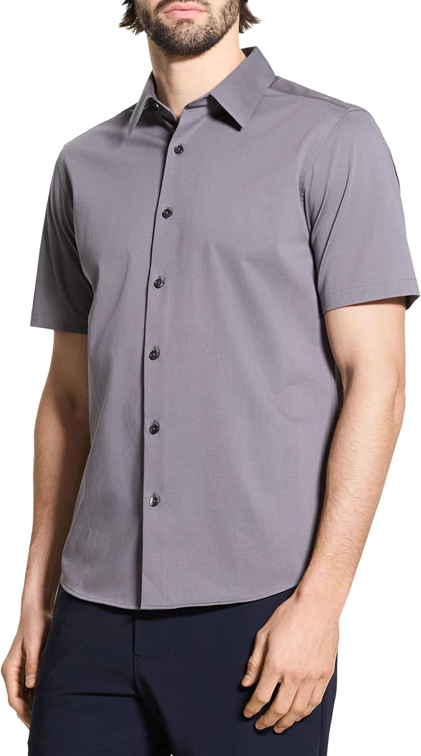 Theory Men's Theory Men's Irving Short Sleeve Button Down Woven in Structure Knit