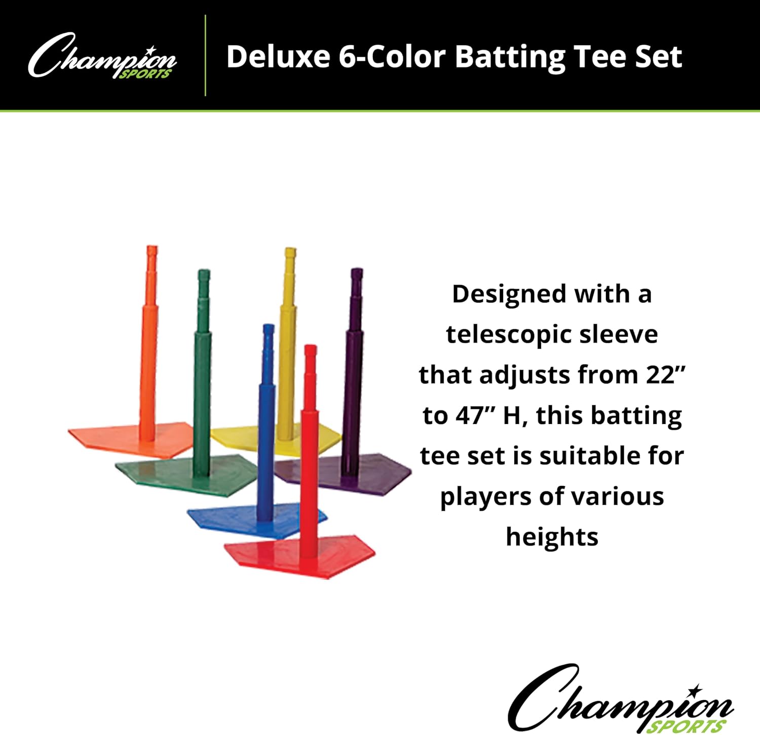 Champion Sports Deluxe Batting Tee – Adjustable Rubber Baseball & Softball Tee on Home Plate, Multiple Styles