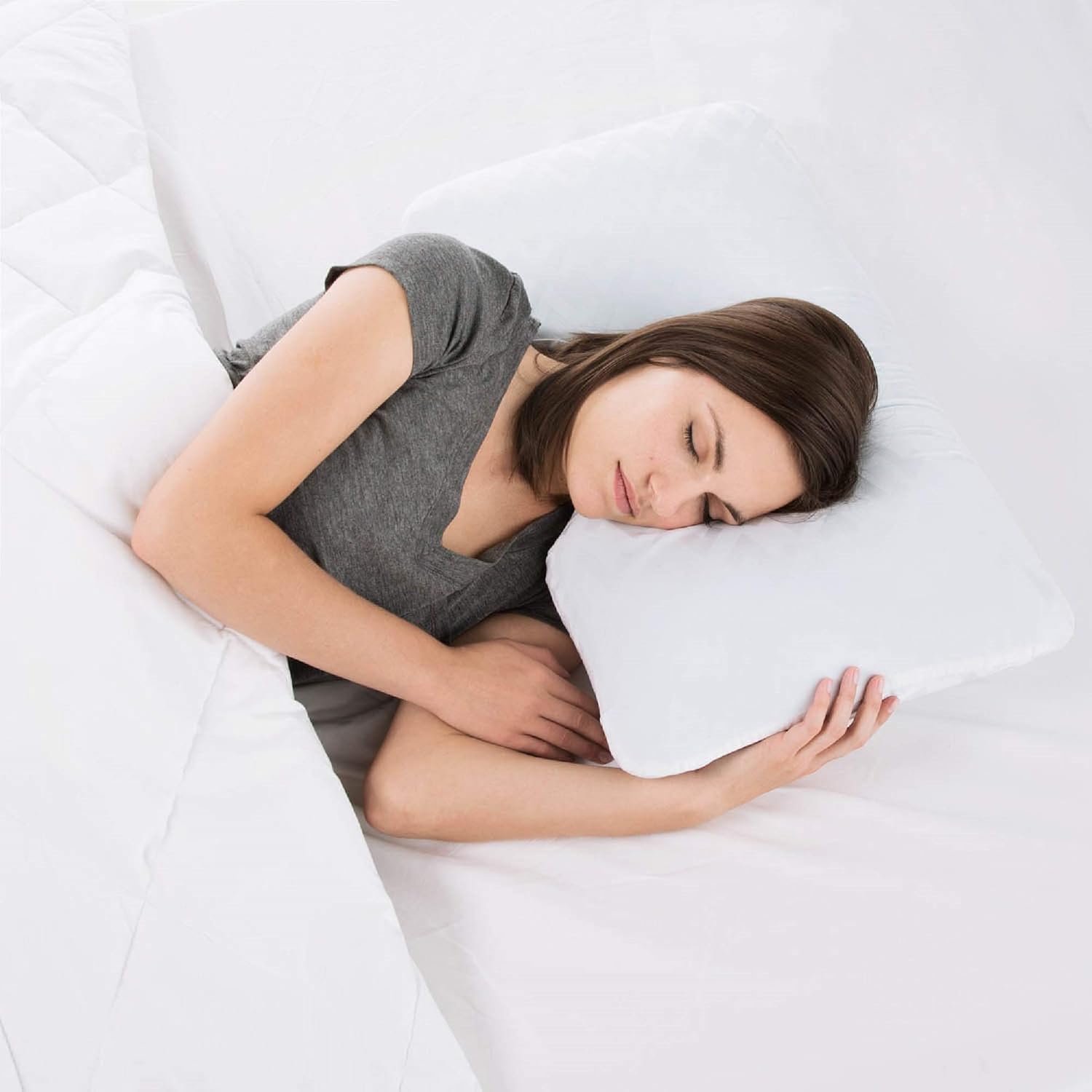MALOUF Z Side Sleeper Shoulder Cutout Dough Memory Foam Pillow with Liquid Gel Layer-King, Blue