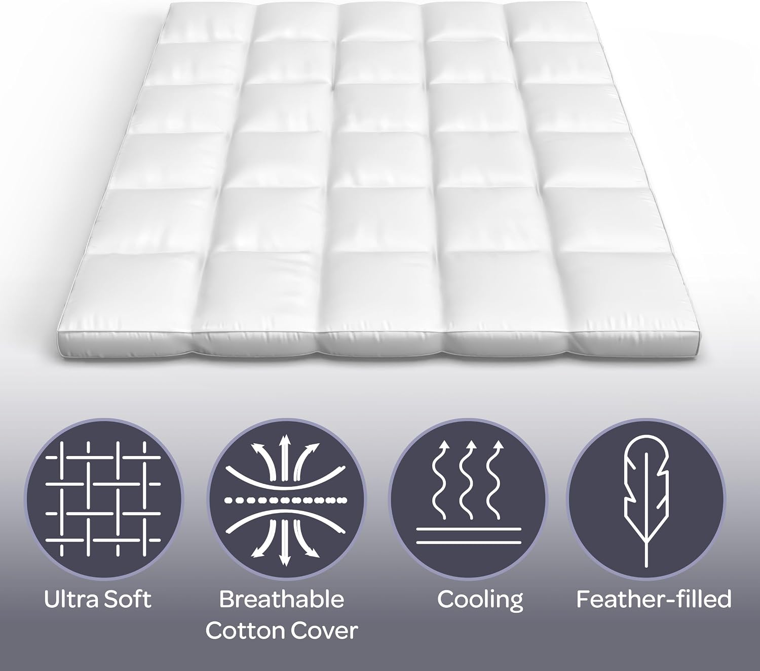 Lavish Home Down Mattress Topper - Queen 4-Inch Duck and Goose Feather Bed with Cotton Mattress Topper Cover - Plush Pillow Top for Cushion and Support (White)