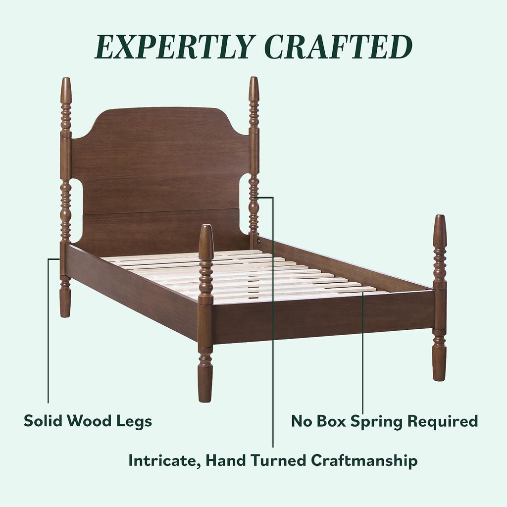 Walker Edison EZ Assembly Traditional Wood Spindle Bed, Vintage Bed Frame, No Box Spring Required, Twin Bed Frame with Headboard, Twin Size, Dark Brown