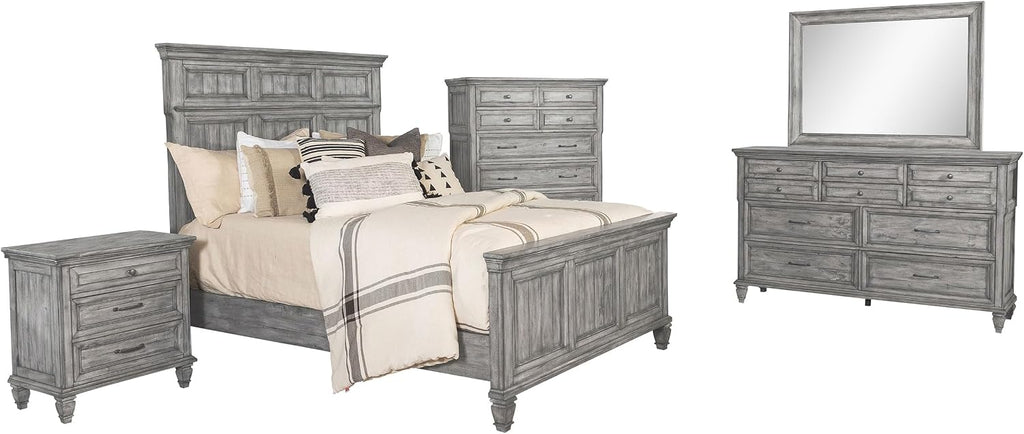 Coaster Home Furnishings Avenue Farmhouse 5-Piece Bedroom Set Eastern King Size Panel Bed Frame 68-inch Headboard Weathered Grey 224031KE-S5