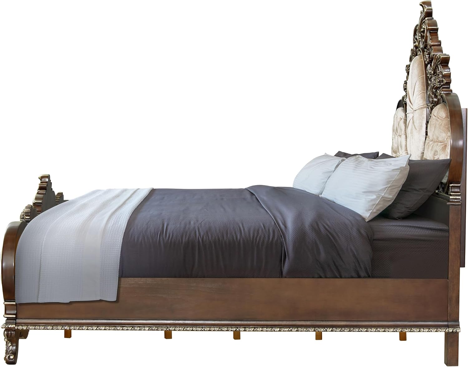 Acme Devany Wood & Fabric Upholstered Queen Bed in Cream and Cherry