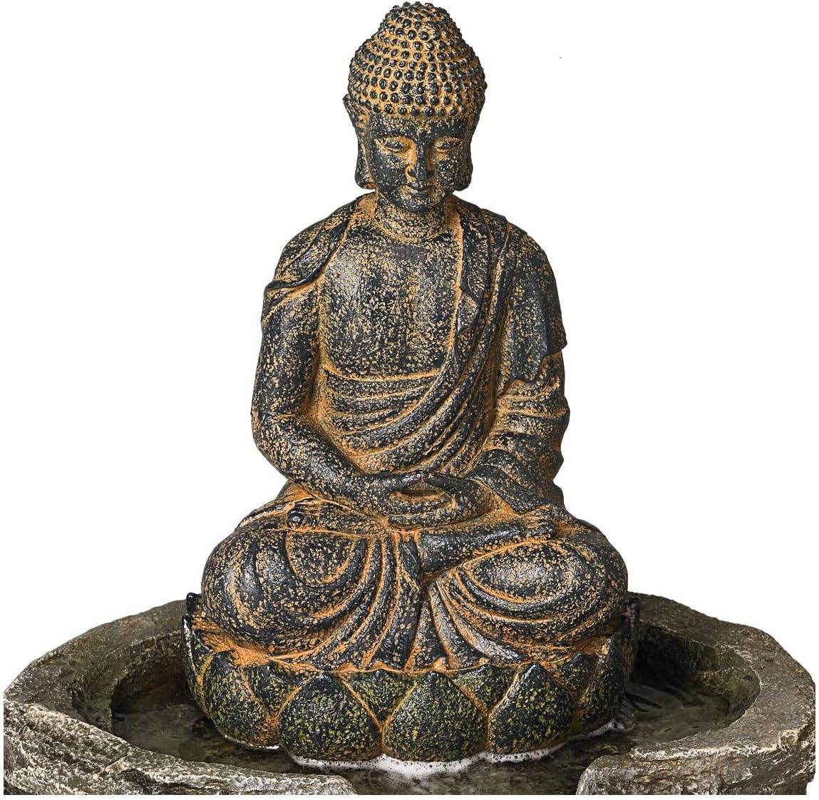 Sitting Buddha 21' High Large Zen Asian Indoor Outdoor Decor Faux Stone Floor Fountain with Light LED Standing Waterfall Water Feature for Outside Garden Patio Yard Backyard Porch - John Timberland