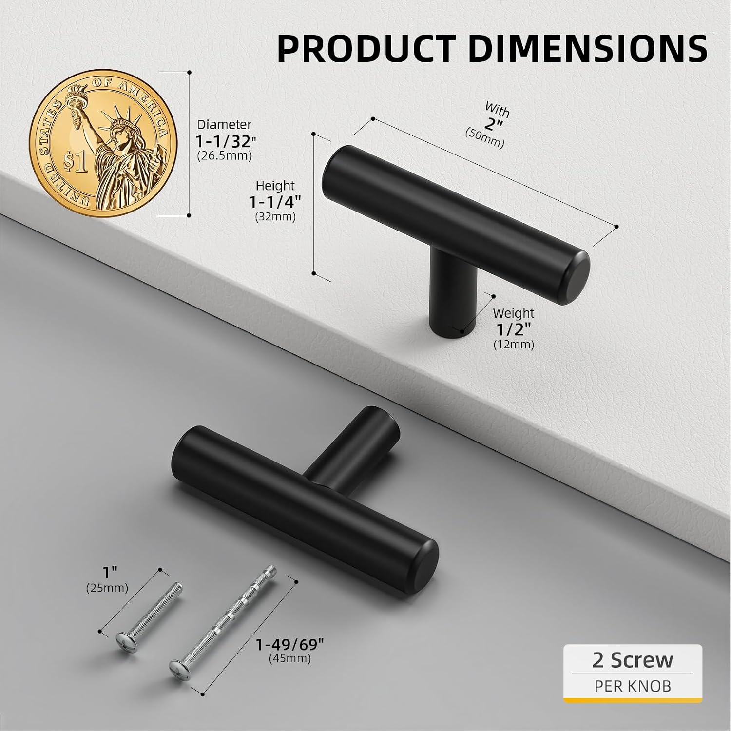 Goldenwarm 200 Pack Black Cabinet Knobs Kitchen Cabinet Knobs Black Drawer Knobs Kitchen Dresser Hardware Modern Furniture Hardware 50mm(2in Overall Length)