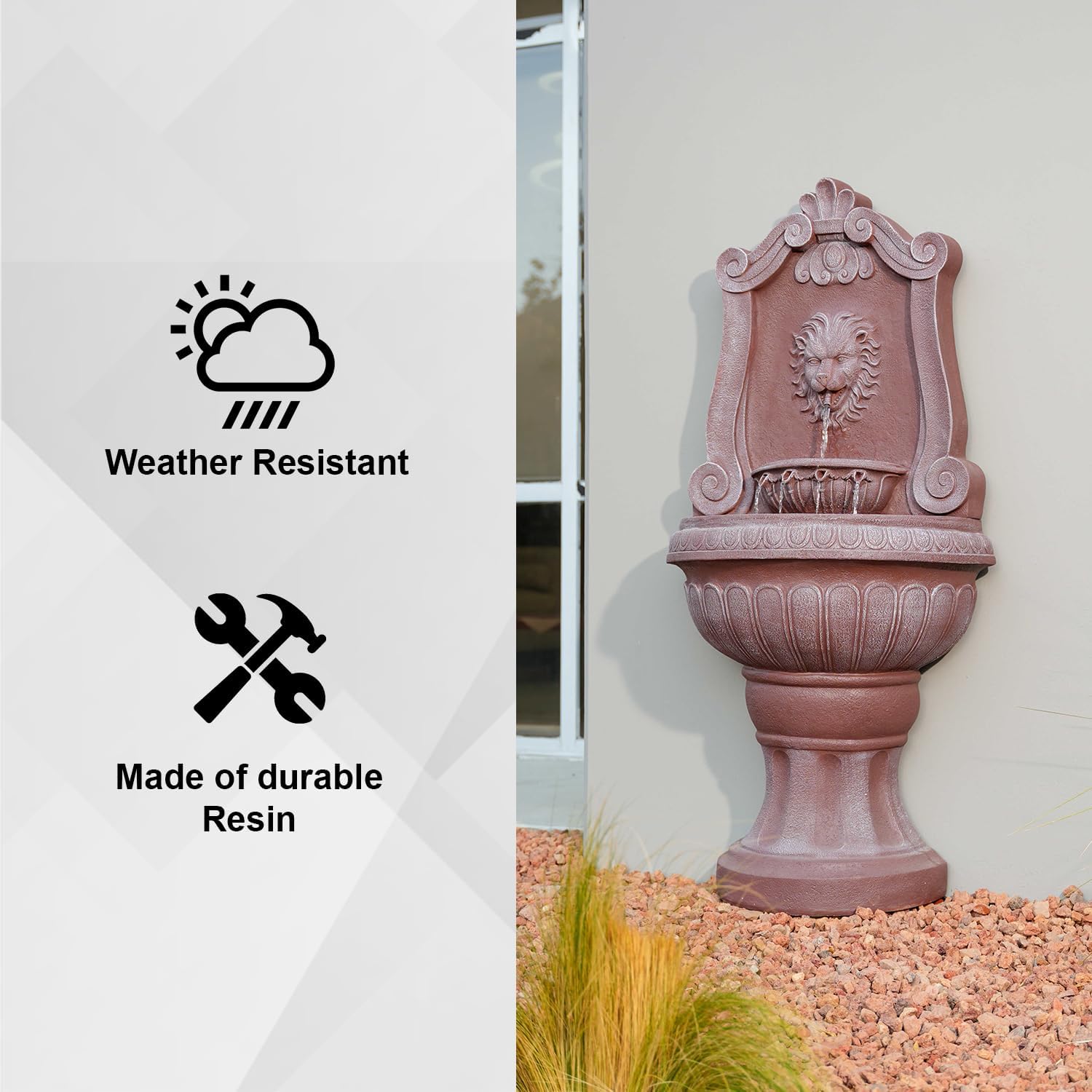 XBrand 52.4' Sandstone Lion Head Floor Fountain