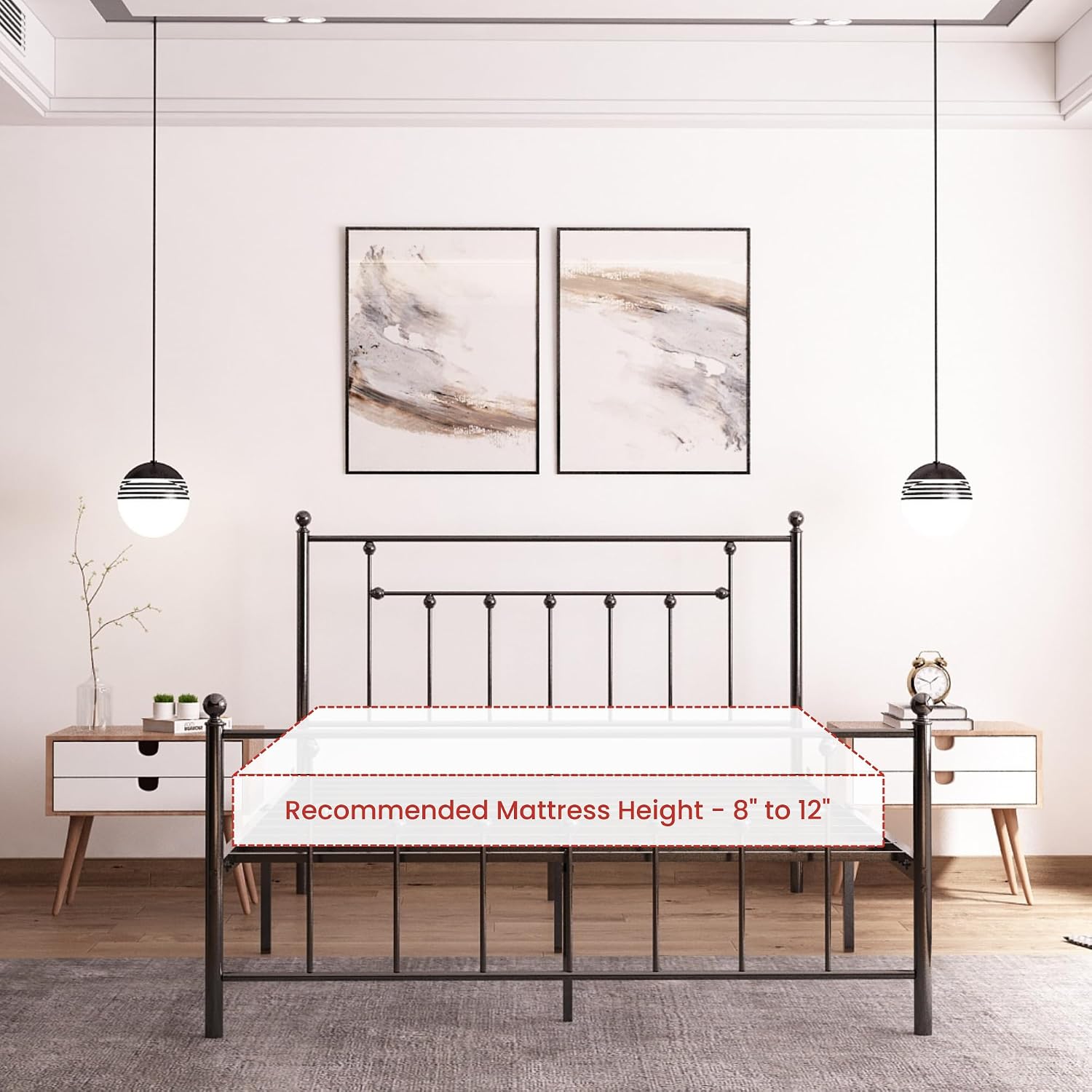 Golden Gate Beds Victorian Style Metal Platform Bed Frame with Antique Wrought Iron-Art Headboard and Footboard, Classic Cama Steel Mattress Foundation, No Box Spring Needed, Queen Size, Black Finish