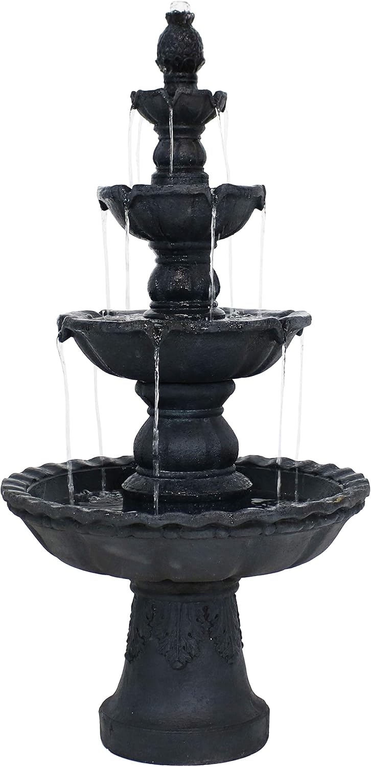 Sunnydaze Pineapple 52-Inch 4-Tier Outdoor Water Fountain - Tall Outdoor Fountain for Garden, Patio or Yard - Black