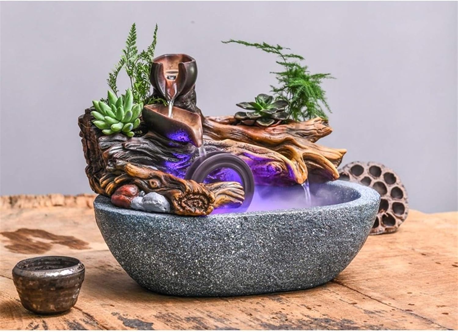 VALTEV Tabletop Water Fountain Living Room Office Desktop Rockery Fountain Accessories Gifts with Atomizer 32 * 20 * 24 Home Decor
