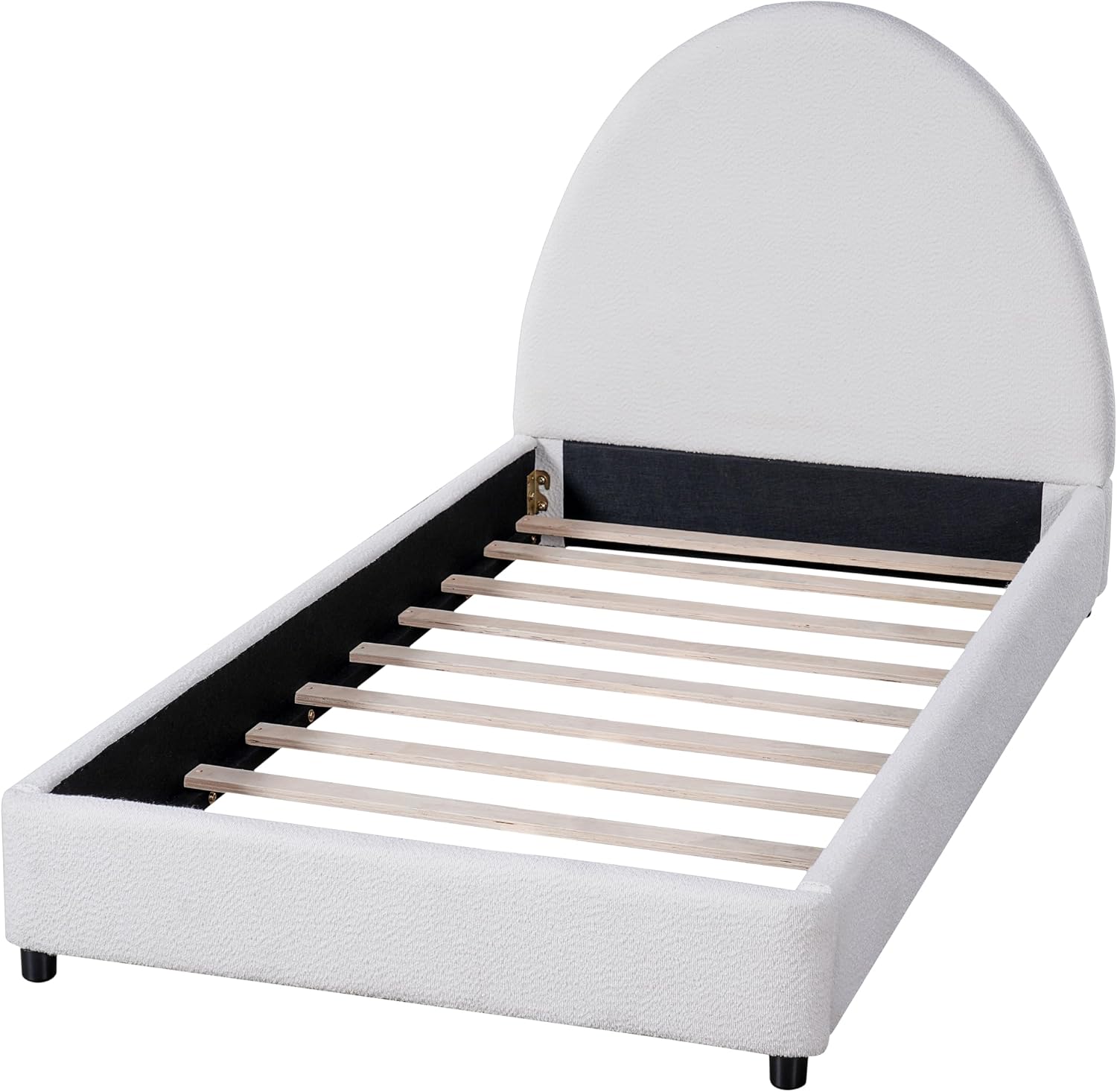 JIVOIT Modern Twin Size Bed Frame with Curved Round Headboard, Boucle Upholstered Platform Bed Frame with Sturdy Support Slats, No Box Spring Needed