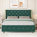 HOMBCK Queen Size Bed Frame, Velvet Upholstered Bed Frame with Wingback and Diamond Headboard, Wood Slat Support, No Box Spring Needed, Easy Assembly, Green