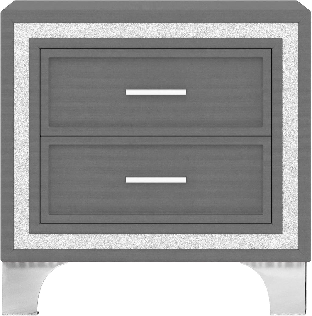 GDFStudio Homay 3-Piece Bedroom Sets, Queen Size Upholstered Platform Bed with Two Nightstands, Upholstered Velvet Bed Frame, Adjustable Headboard, Slat Support, No Spring Box Needed, 44-46'' H, Gray