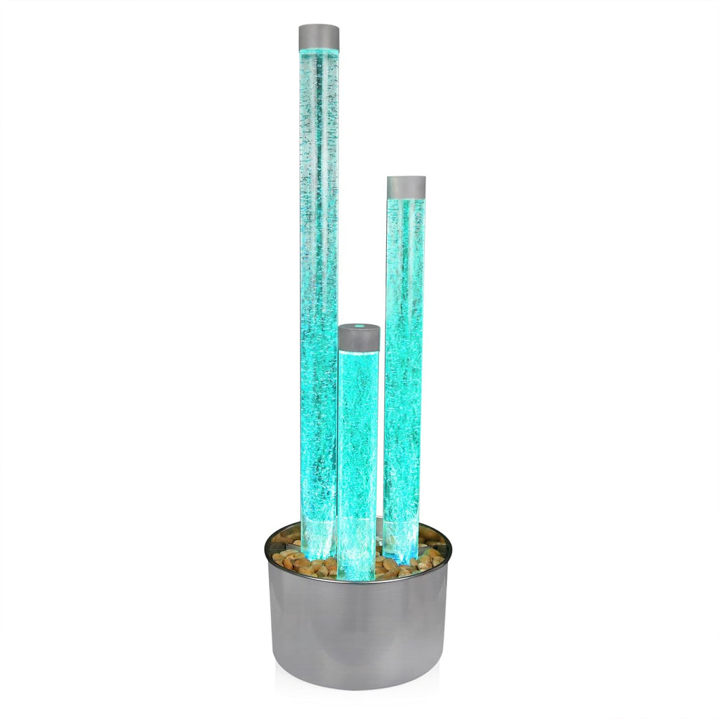 Alpine Corporation 54' Tall 3 Tier Indoor and Outdoor Water Acrylic Bubble Fountain for Home, Office, and Patio Decor, with Remote and 16 Color LED Lights, Silver Base