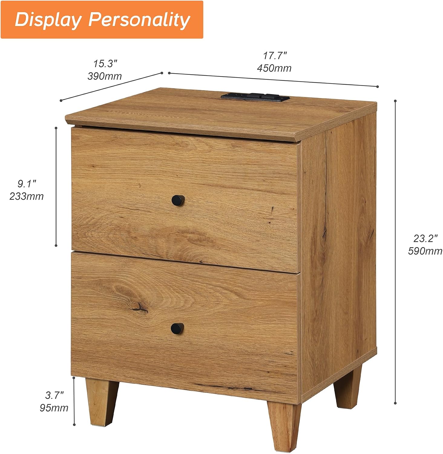 WAMPAT 3-Piece Bedroom Set - Modern Farmhouse Dresser & Nightstands with Charging Station, 6-Drawer Wood Chest & 2 Bedside Tables, Oak Brown Finish, Anti-Tip Safety Design