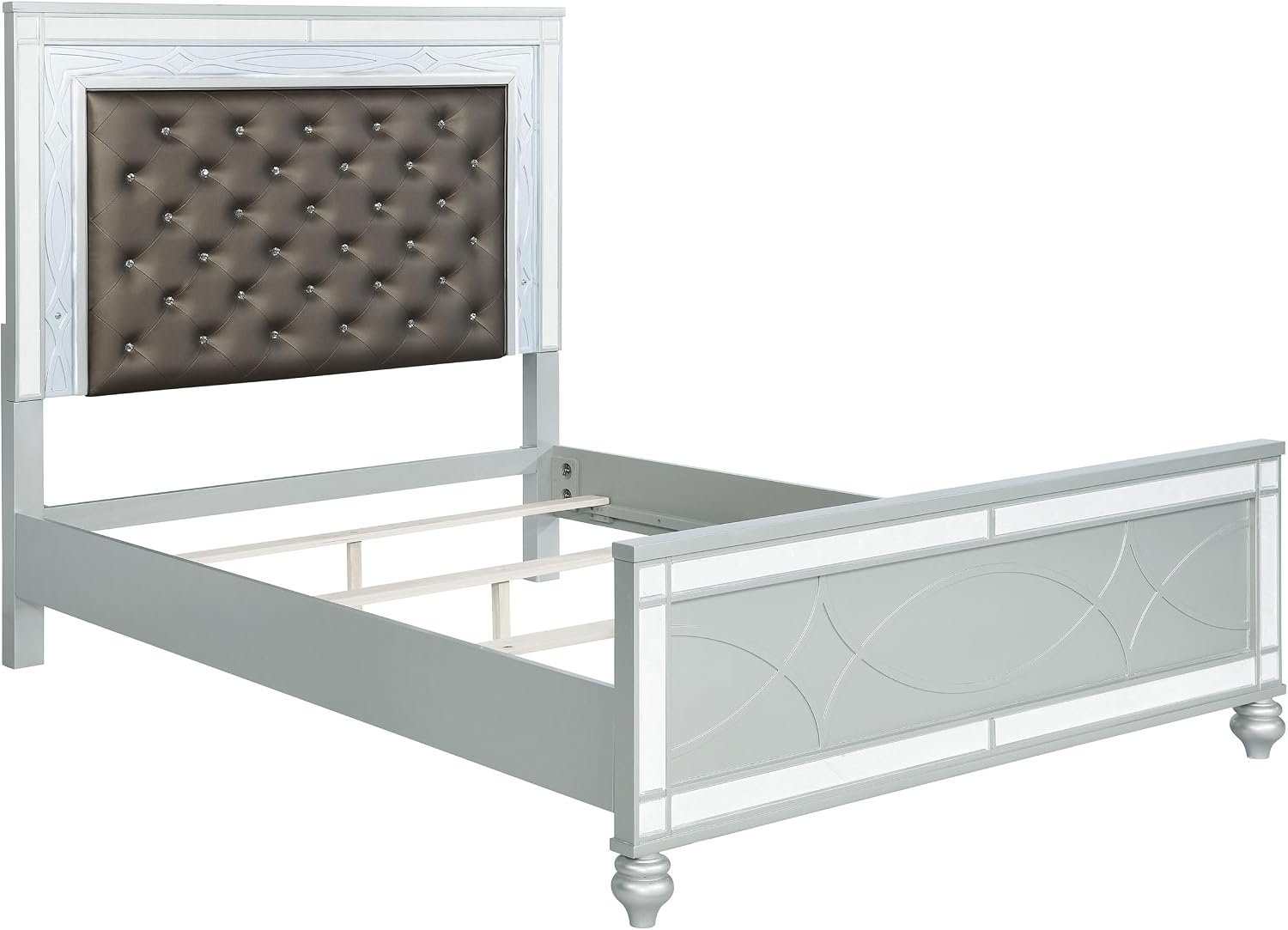Coaster Home Furnishings Gunnison Modern Classic 5-Piece Bedroom Set Leatherette Upholstered Eastern King Size LED Panel Bed Frame 63-inch Headboard Silver Metallic 223211KE-S5