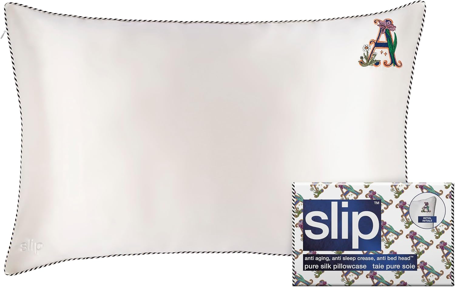 slip The Original Queen Pure Silk Pillow Case - 100% Pure 22 Momme Mulberry Silk - Queen Standard Size - Anti-Aging, Anti-BedHead, Anti-Sleep Crease, Initial Collection: Letter A (20' x 30')
