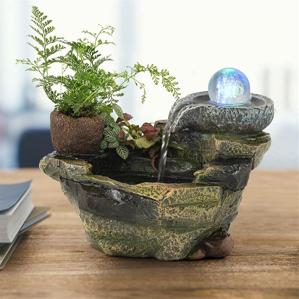 Indoor Water Fountain Tabletop Fountains Rockery Flowing Water Fountain Ornaments Fish Pond Office Micro Landscape Tea Table Top Bonsai Interior Decoration Meditation Fountain