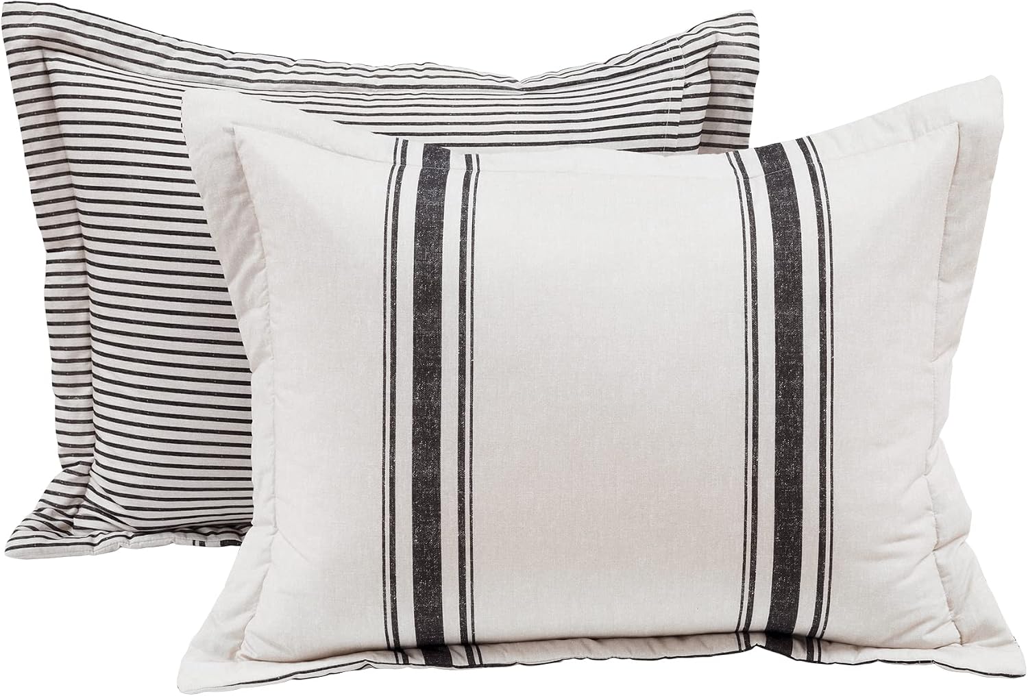 Lush Decor Farmhouse Stripe Reversible Cotton Duvet Cover King Size 3 Piece Set Black - Farmhouse Bedding Set King - Striped Duvet Cover