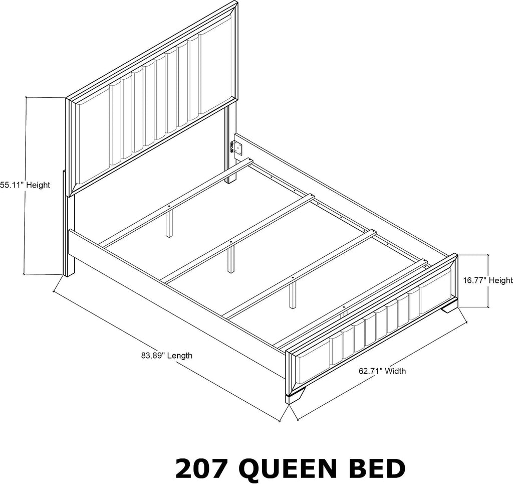 KB Designs – 5-Piece Contemporary Bedroom Set with King or Queen Size Upholstered Bed, Dresser, Mirror, Chest and Nightstand, Channel Tufted Headboard and Footboard Design, Walnut Finish