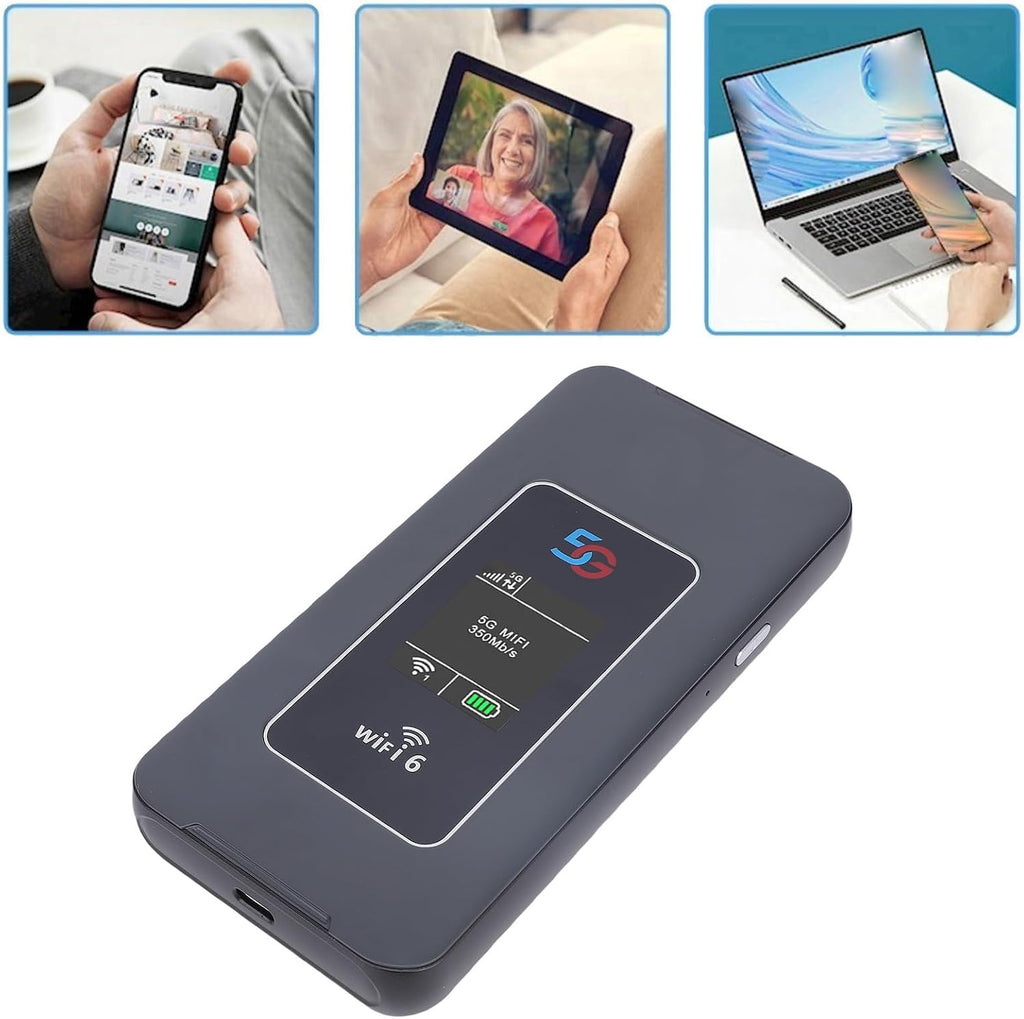 5G Mobile Hotspot, WiFi 6, 2,4 GHz, 5,8 GHz, Portable Router with SIM Card Slot, 32 Devices, 8000mAh, Support 4G LTE Mobile Internet, for Travel, Home, Work