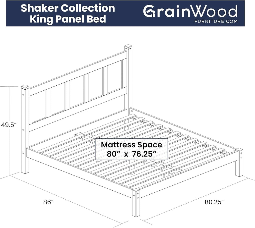 Grain Wood Furniture Shaker Solid Wood Panel Platform Bed, King Size, Expresso