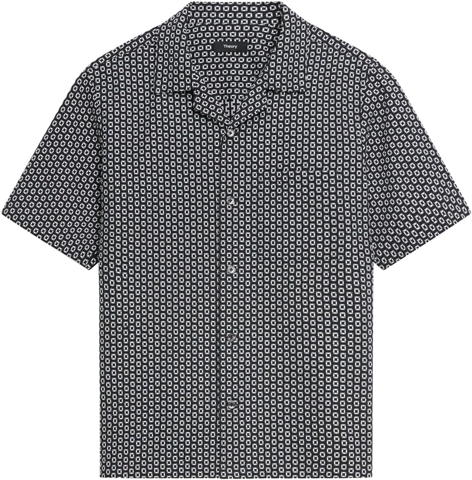 Theory Men's Noll Short Sleeve Camp Collar in Geo Cotton