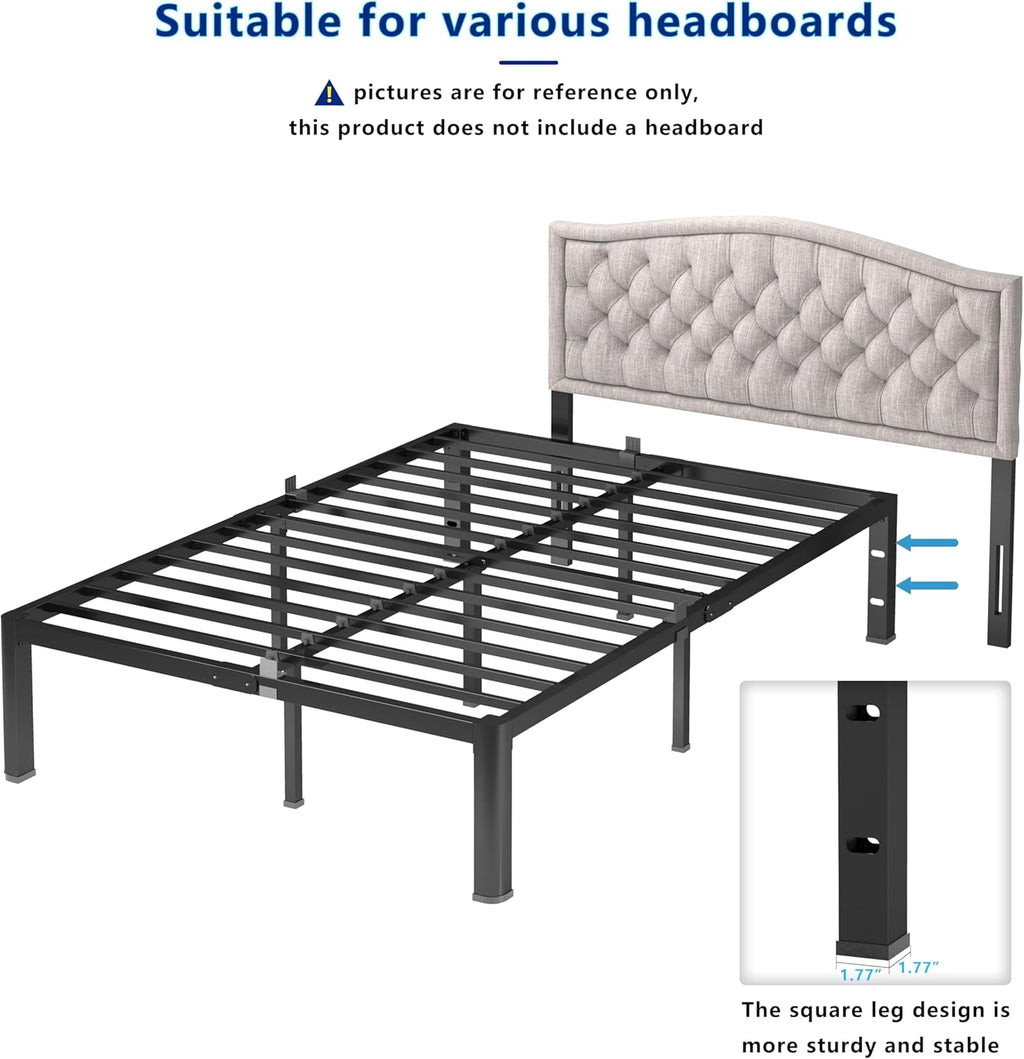 yookare King Platform Bed Frame,14' Heavy Duty Metal Mattress Foundation, Rounded Safety Corners & Recessed Legs,Mattress Retainers,Easy Assembly,Noise Free Steel Slat Support,No Box Spring Needed