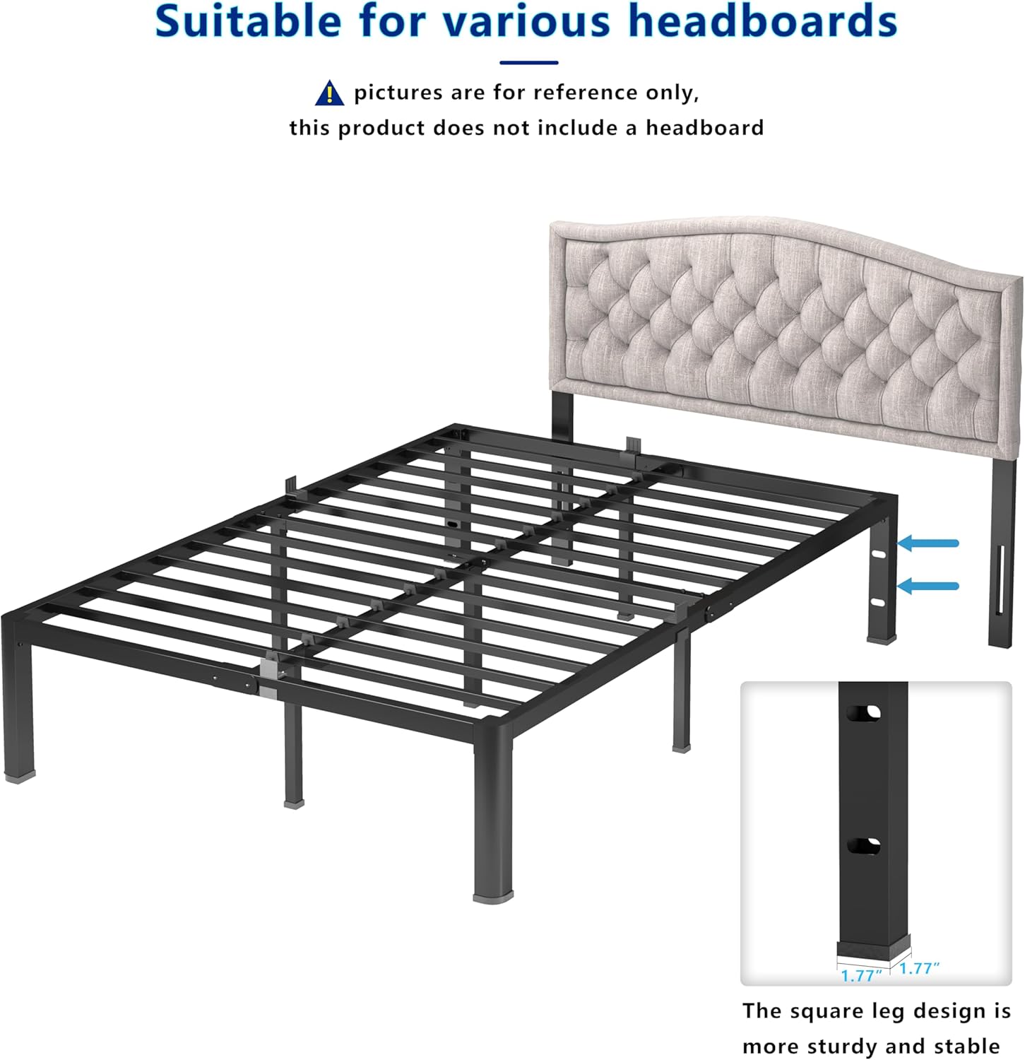 yookare King Platform Bed Frame,14' Heavy Duty Metal Mattress Foundation, Rounded Safety Corners & Recessed Legs,Mattress Retainers,Easy Assembly,Noise Free Steel Slat Support,No Box Spring Needed